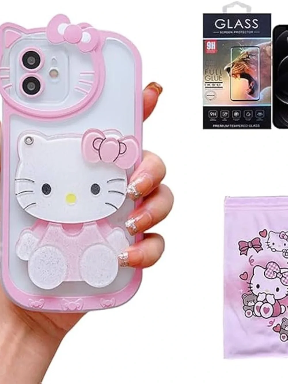 NEW Hello Kitty iPhone 15 ProMax 6.7” mirror case, screen protector & carry bag